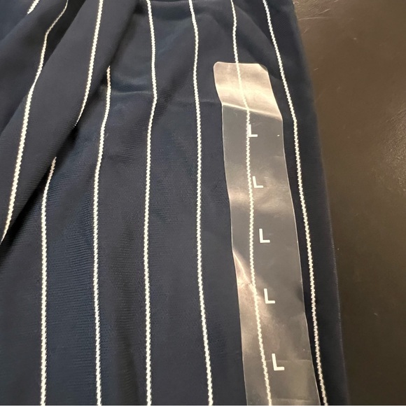 Armani Exchange Size Large Pants Fold Over Waist Wide Leg Navy Blue Stripped New - Picture 9 of 13